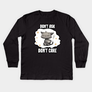 Don't Ask Don't Care | Cat Cups Stars Kids Long Sleeve T-Shirt